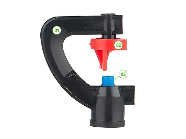 A 180-degree G-type refractive micro sprinkler