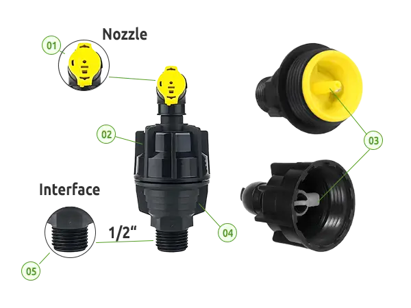 Detailed structural diagram of 360-degree super 10 rotary sprinkler