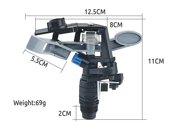 Adjustable angle impact sprinkler dimension diagram