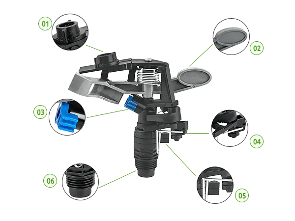 Adjustable angle impact sprinkler structure detail diagram