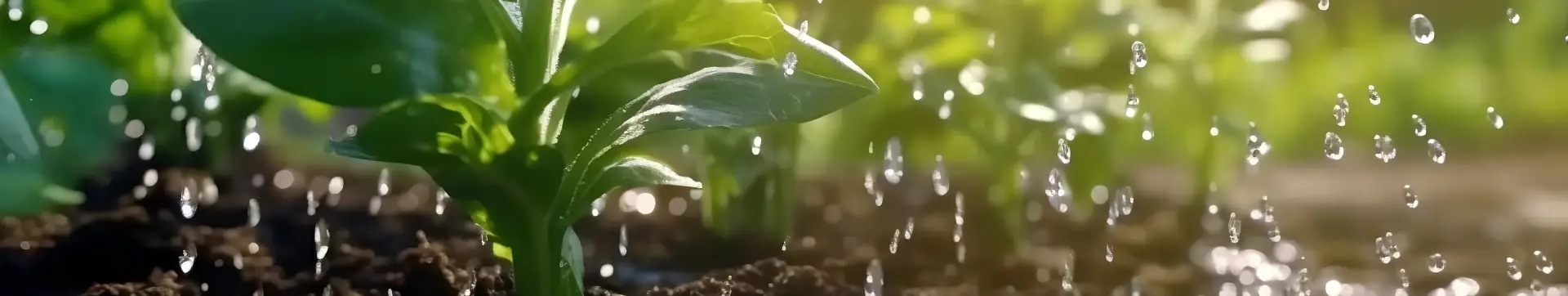 Many droplets are spraying on crops.