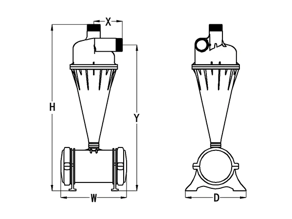 Diagram of the dimensions of 2 centrifugal filters