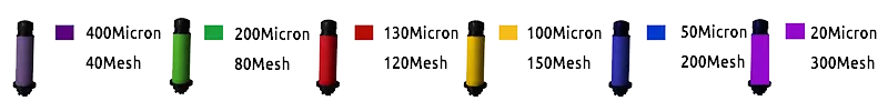 6 different types and colors of disc filter elements