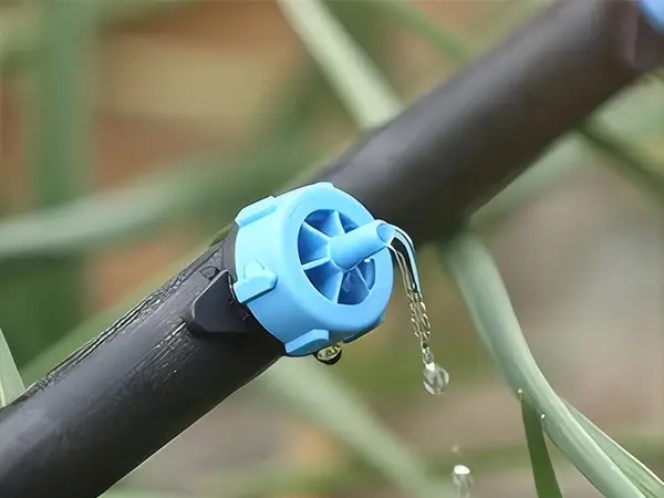 A dripper installed on a pipe is dripping water.