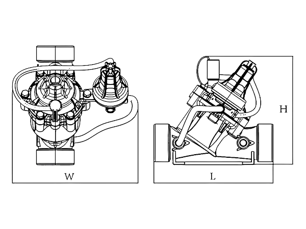 The dimensional diagram of 2 electromagnetic pressure holding valves