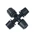 A black four-head atomizing sprinkler