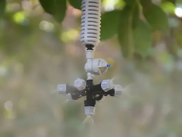  A multi-head Atomizing sprinkler is spraying water.