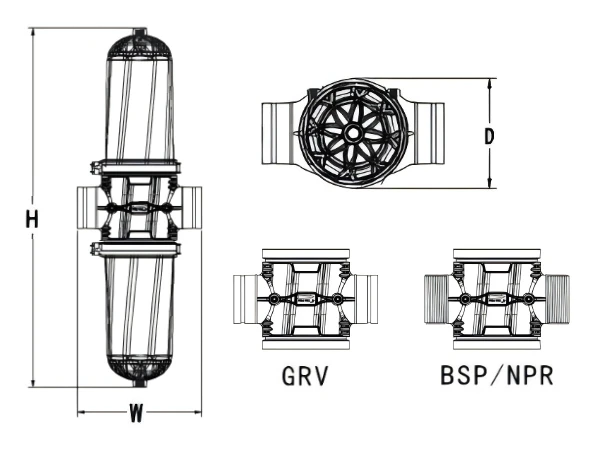 4 Structural dimension diagrams of a H-type screen filters