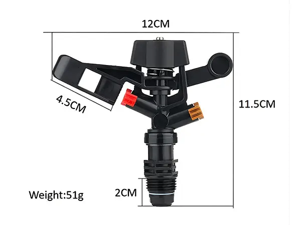 A 1/2 inch threaded connection impact sprinkler dimension diagram