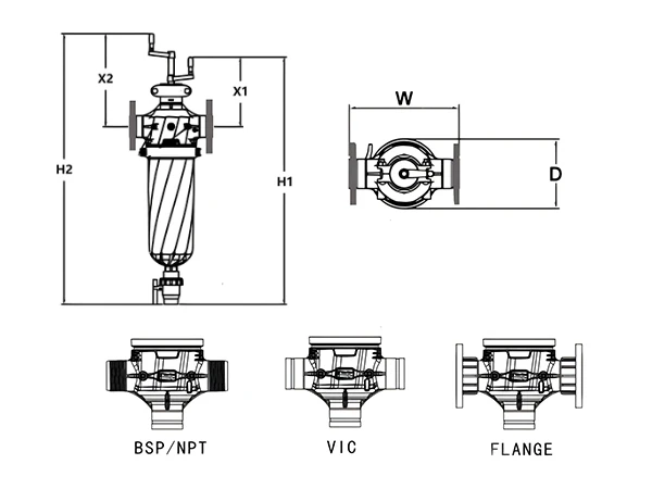 5 dimension diagrams of a hand-cranked screen filter