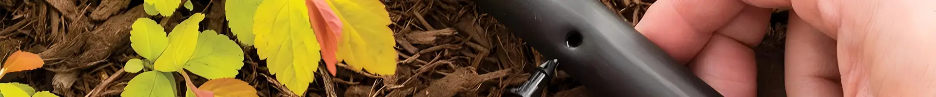 Uma pessoa está inserindo um tubo gotejador de 1/4 de polegada em um tubo.