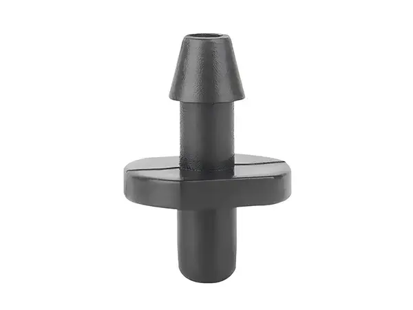 A black irrigation 1/4 inch drip tube connector