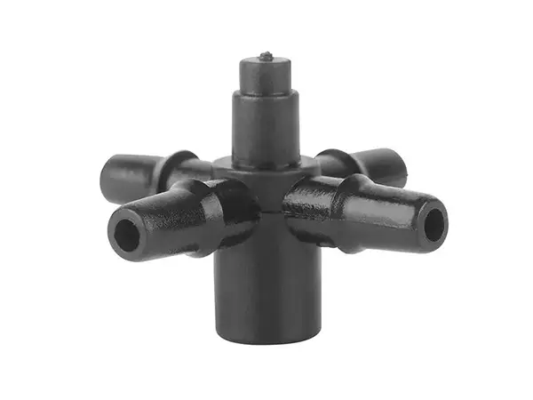 A black irrigation five-way distributor