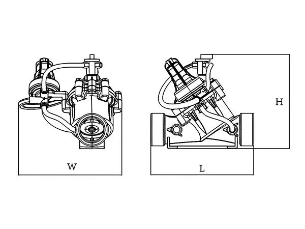 The dimensional diagram of 2 manual pressure reducing valves