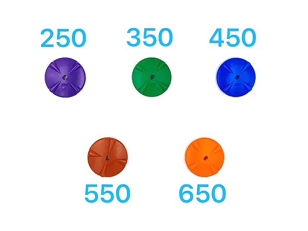 Different meganet sprinkler colors indicate different flow rates.