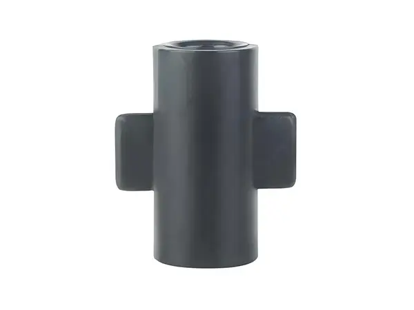 A black irrigation double internal cone connector