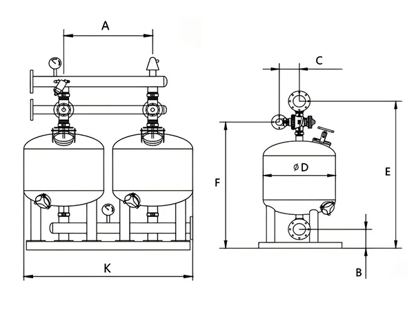 Diagram of the dimensions of 2 sand filters