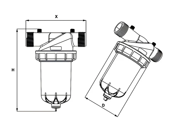 2 dimensional diagrams of a T-type screen filters