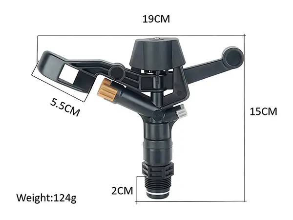 A 3/4 inch threaded connection impact sprinkler dimension diagram