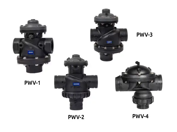4 different models of two-position three-way valves