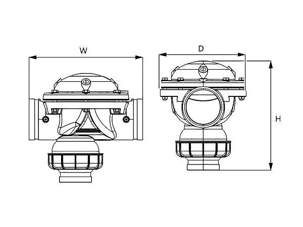 The dimensional diagram of 2 Two-position three-way valves