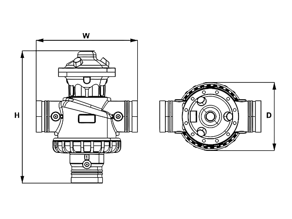 The dimensional diagram of 2 two-position three-way valves