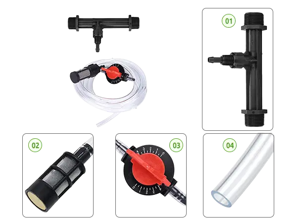 Composition and detail diagram of a venturi fertilizer injector